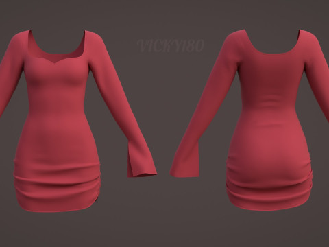Sweetheart Neck Ruched Bodycon Mini Dress - Valentines dress 3D Model