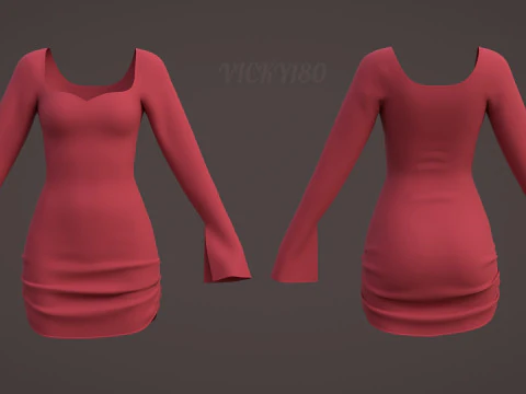 Sweetheart Neck Ruched Bodycon Mini Dress - Valentines dress 3D Model