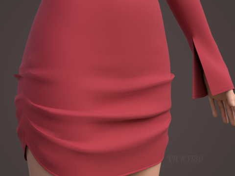 Sweetheart Neck Ruched Bodycon Mini Dress - Valentines dress 3D Model