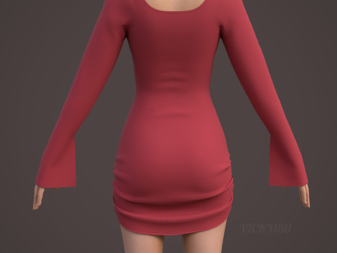 Sweetheart Neck Ruched Bodycon Mini Dress - Valentines dress 3D Model
