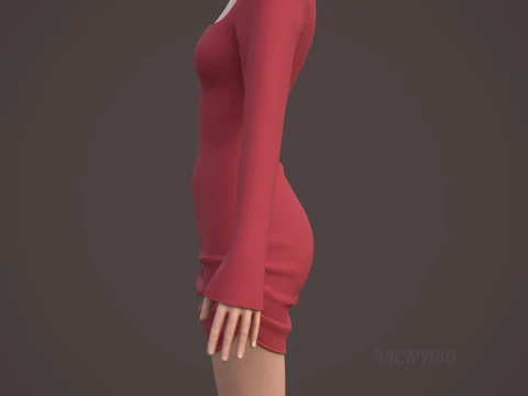 Sweetheart Neck Ruched Bodycon Mini Dress - Valentines dress 3D Model