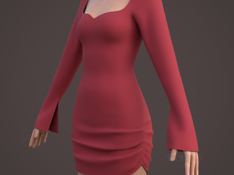 Sweetheart Neck Ruched Bodycon Mini Dress - Valentines dress 3D Model
