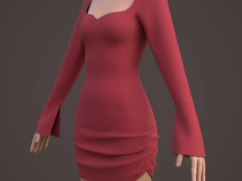 Sweetheart Neck Ruched Bodycon Mini Dress - Valentines dress 3D Model