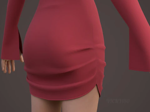 Sweetheart Neck Ruched Bodycon Mini Dress - Valentines dress 3D Model
