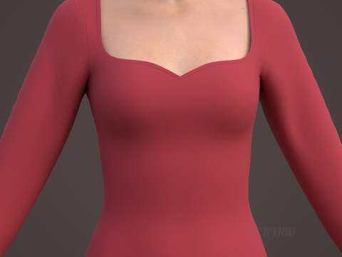 Sweetheart Neck Ruched Bodycon Mini Dress - Valentines dress 3D Model