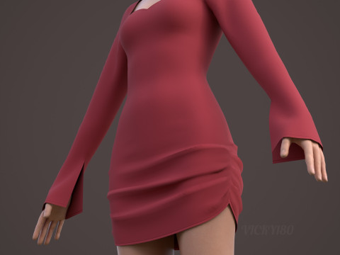 Sweetheart Neck Ruched Bodycon Mini Dress - Valentines dress 3D Model