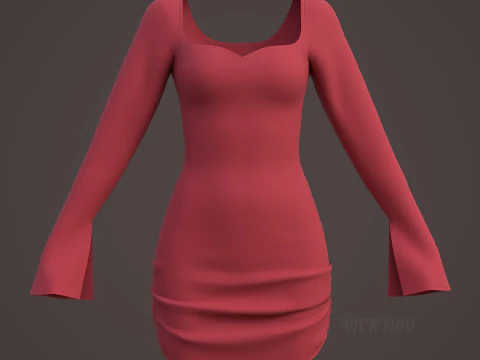 Sweetheart Neck Ruched Bodycon Mini Dress - Valentines dress 3D Model