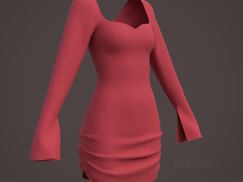 Sweetheart Neck Ruched Bodycon Mini Dress - Valentines dress 3D Model