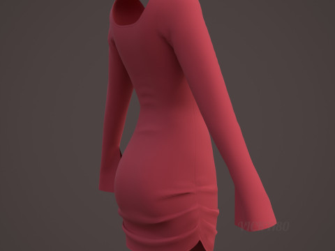Sweetheart Neck Ruched Bodycon Mini Dress - Valentines dress 3D Model