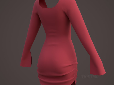 Sweetheart Neck Ruched Bodycon Mini Dress - Valentines dress 3D Model