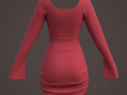 Sweetheart Neck Ruched Bodycon Mini Dress - Valentines dress 3D Model