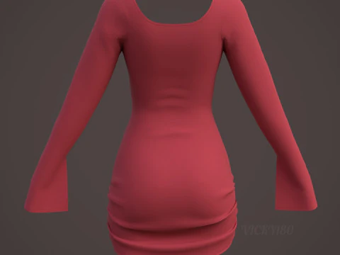 Sweetheart Neck Ruched Bodycon Mini Dress - Valentines dress 3D Model