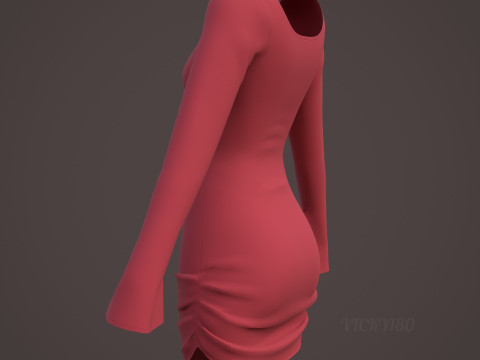 Sweetheart Neck Ruched Bodycon Mini Dress - Valentines dress 3D Model