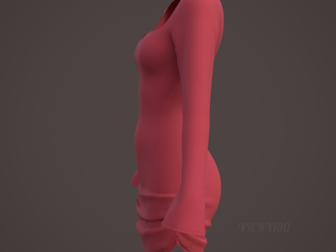 Sweetheart Neck Ruched Bodycon Mini Dress - Valentines dress 3D Model