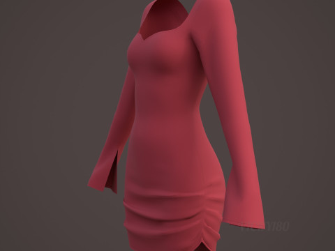 Sweetheart Neck Ruched Bodycon Mini Dress - Valentines dress 3D Model