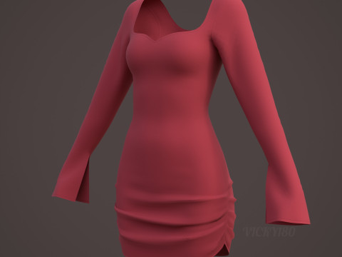 Sweetheart Neck Ruched Bodycon Mini Dress - Valentines dress 3D Model