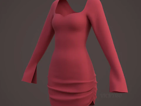 Sweetheart Neck Ruched Bodycon Mini Dress - Valentines dress 3D Model
