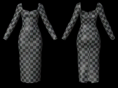 Long Sleeve Sweetheart Neck Bodycon Maxi Dress Womens 3D Clothing Model 3D Model