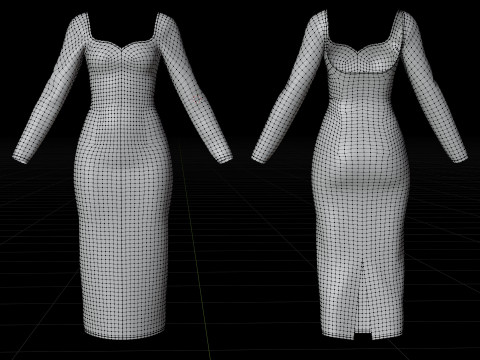 Long Sleeve Sweetheart Neck Bodycon Maxi Dress Womens 3D Clothing Model 3D Model