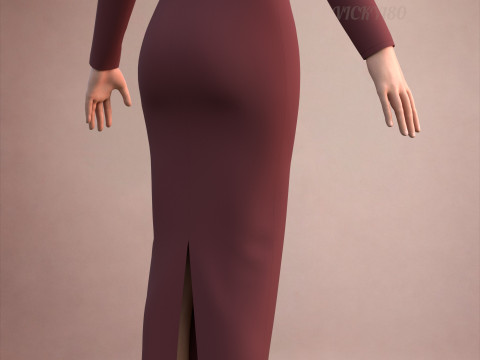 Long Sleeve Sweetheart Neck Bodycon Maxi Dress Womens 3D Clothing Model 3D Model