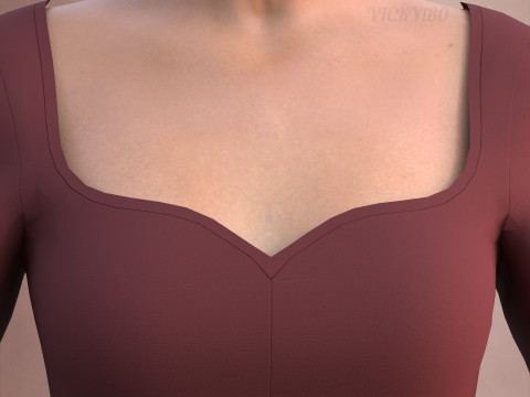 Long Sleeve Sweetheart Neck Bodycon Maxi Dress Womens 3D Clothing Model 3D Model