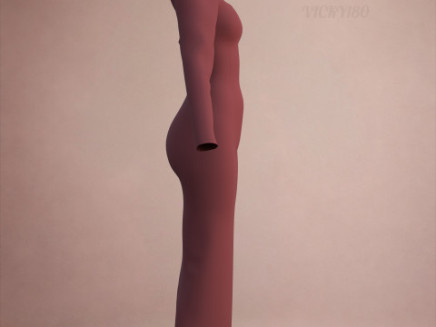 Long Sleeve Sweetheart Neck Bodycon Maxi Dress Womens 3D Clothing Model 3D Model