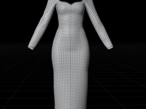 Long Sleeve Sweetheart Neck Bodycon Maxi Dress Womens 3D Clothing Model 3D Model