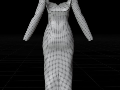 Long Sleeve Sweetheart Neck Bodycon Maxi Dress Womens 3D Clothing Model 3D Model