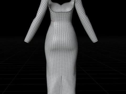 Long Sleeve Sweetheart Neck Bodycon Maxi Dress Womens 3D Clothing Model 3D Model