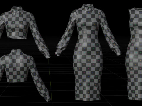 Pinafore Dress and Shirt Corporate Outfit - Two Piece Womens Clothing Set 3D Model