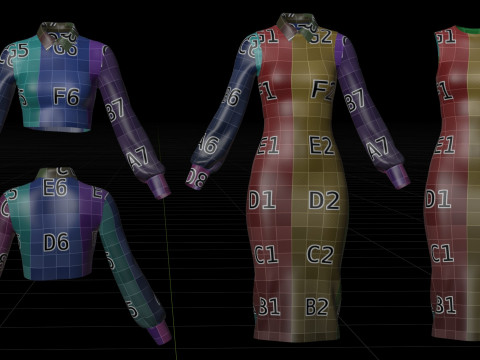 Pinafore Dress and Shirt Corporate Outfit - Two Piece Womens Clothing Set 3D Model