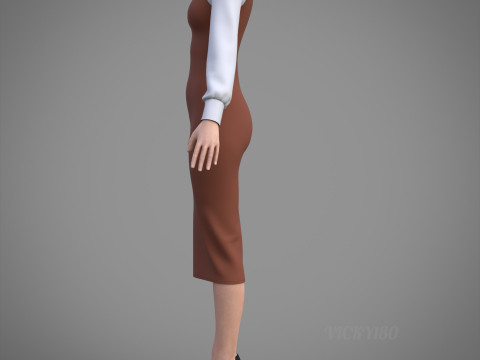 Pinafore Dress and Shirt Corporate Outfit - Two Piece Womens Clothing Set 3D Model