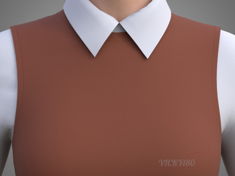 Pinafore Dress and Shirt Corporate Outfit - Two Piece Womens Clothing Set 3D Model