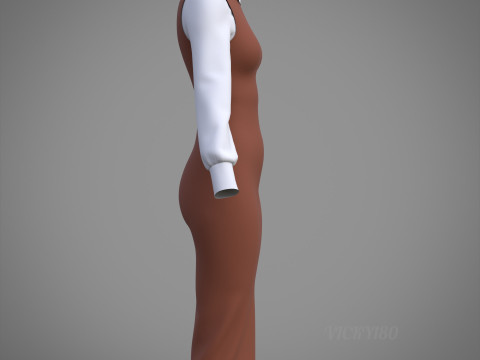 Pinafore Dress and Shirt Corporate Outfit - Two Piece Womens Clothing Set 3D Model