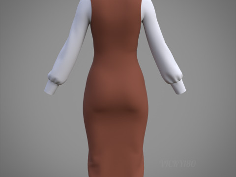 Pinafore Dress and Shirt Corporate Outfit - Two Piece Womens Clothing Set 3D Model