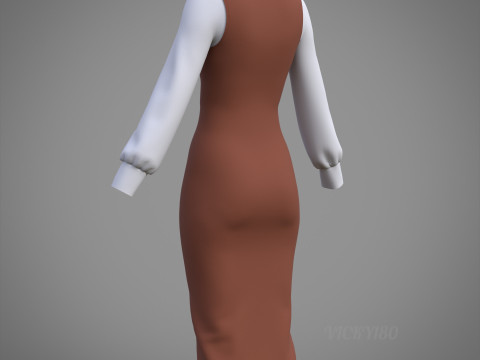 Pinafore Dress and Shirt Corporate Outfit - Two Piece Womens Clothing Set 3D Model