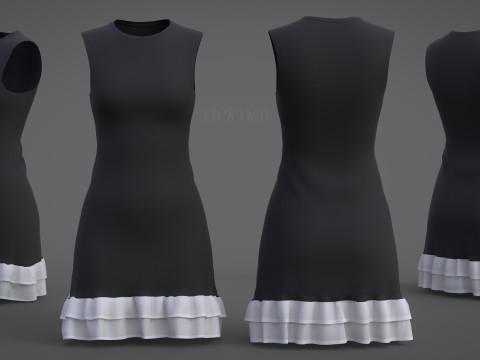 Low Poly Sleeveless Sheath Dress with Sheer Ruffle Hem Game Ready Clothing Model 3D Model