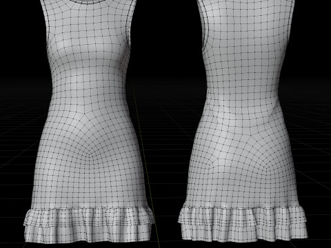 Low Poly Sleeveless Sheath Dress with Sheer Ruffle Hem Game Ready Clothing Model 3D Model