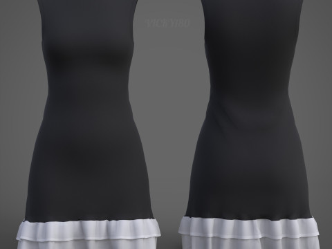 Low Poly Sleeveless Sheath Dress with Sheer Ruffle Hem Game Ready Clothing Model 3D Model