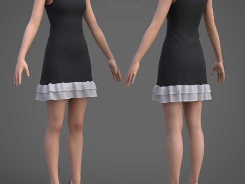 Low Poly Sleeveless Sheath Dress with Sheer Ruffle Hem Game Ready Clothing Model 3D Model