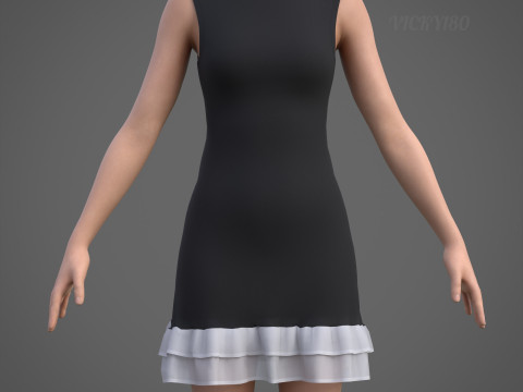 Low Poly Sleeveless Sheath Dress with Sheer Ruffle Hem Game Ready Clothing Model 3D Model