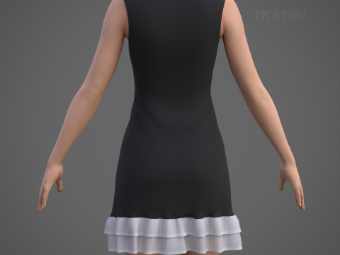 Low Poly Sleeveless Sheath Dress with Sheer Ruffle Hem Game Ready Clothing Model 3D Model