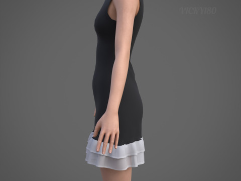 Low Poly Sleeveless Sheath Dress with Sheer Ruffle Hem Game Ready Clothing Model 3D Model