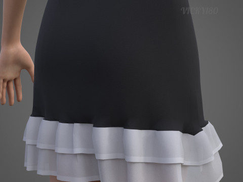 Low Poly Sleeveless Sheath Dress with Sheer Ruffle Hem Game Ready Clothing Model 3D Model