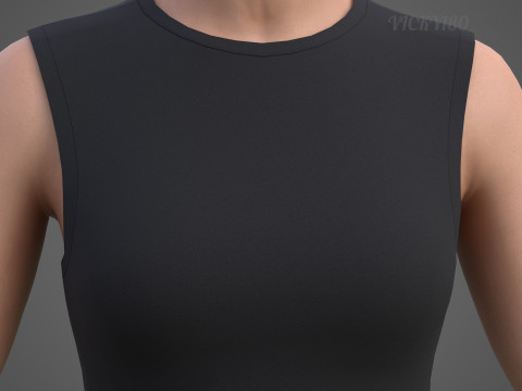 Low Poly Sleeveless Sheath Dress with Sheer Ruffle Hem Game Ready Clothing Model 3D Model