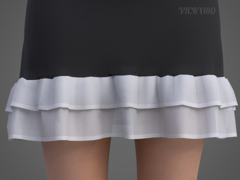 Low Poly Sleeveless Sheath Dress with Sheer Ruffle Hem Game Ready Clothing Model 3D Model