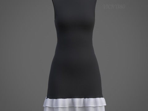 Low Poly Sleeveless Sheath Dress with Sheer Ruffle Hem Game Ready Clothing Model 3D Model