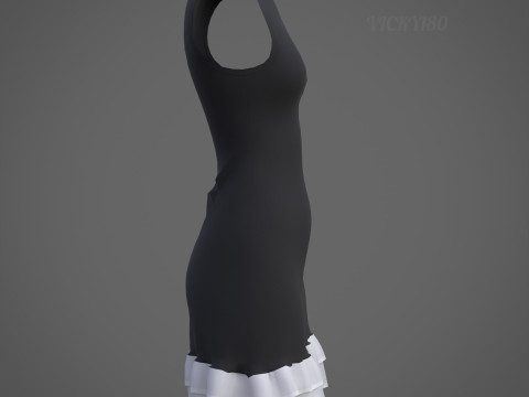 Low Poly Sleeveless Sheath Dress with Sheer Ruffle Hem Game Ready Clothing Model 3D Model
