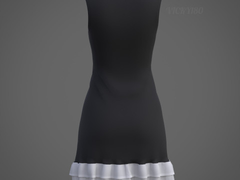 Low Poly Sleeveless Sheath Dress with Sheer Ruffle Hem Game Ready Clothing Model 3D Model