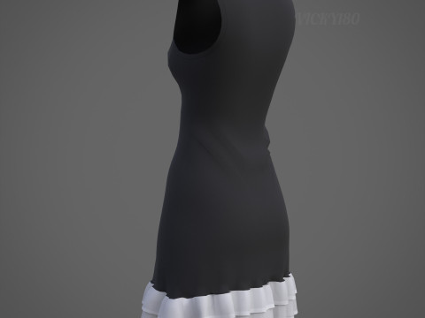 Low Poly Sleeveless Sheath Dress with Sheer Ruffle Hem Game Ready Clothing Model 3D Model